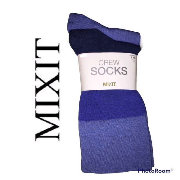 NEW MIXIT Crew Socks 2 PAIRS Blue Shoe Size 4-10 Women’s NWOT - Picture 1 of 14